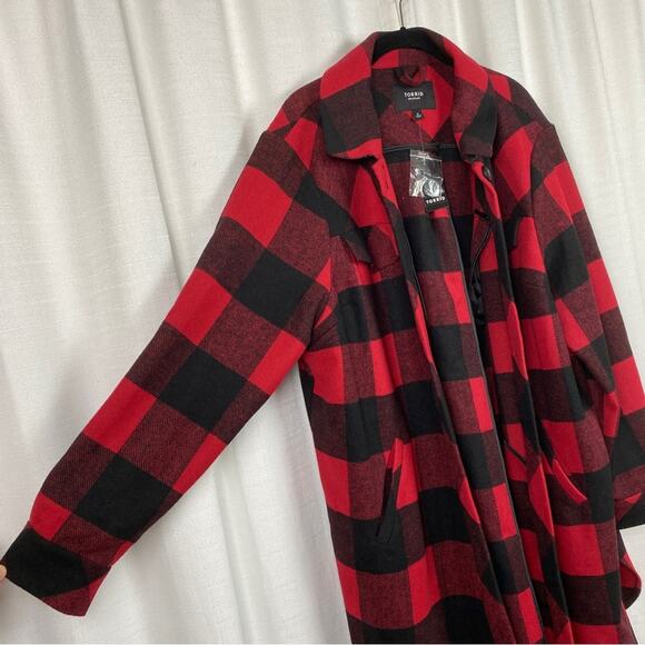 Torrid Black&Red Plaid Wool Relaxed Shacket Sz.2 NWT - Picture 8 of 16